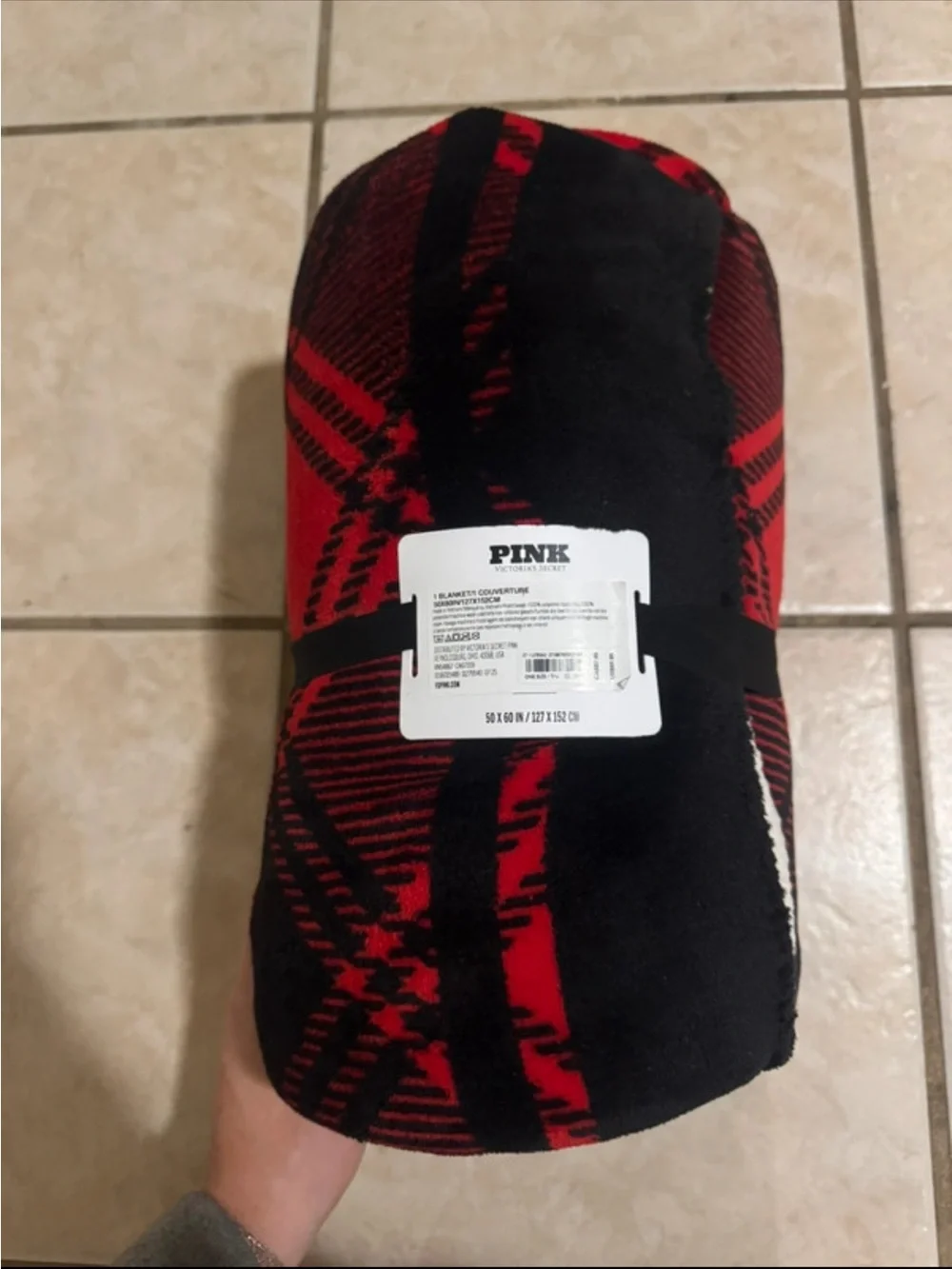 PINK Victoria's Secret Red & Black Plaid Plush Throw Blanket
